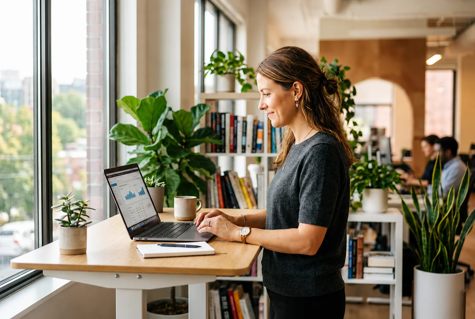 Agent consulting at desk